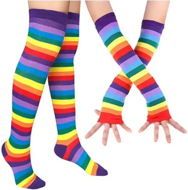 Bamboopack Calcetines hasta la rodilla con rayas arcoíris,