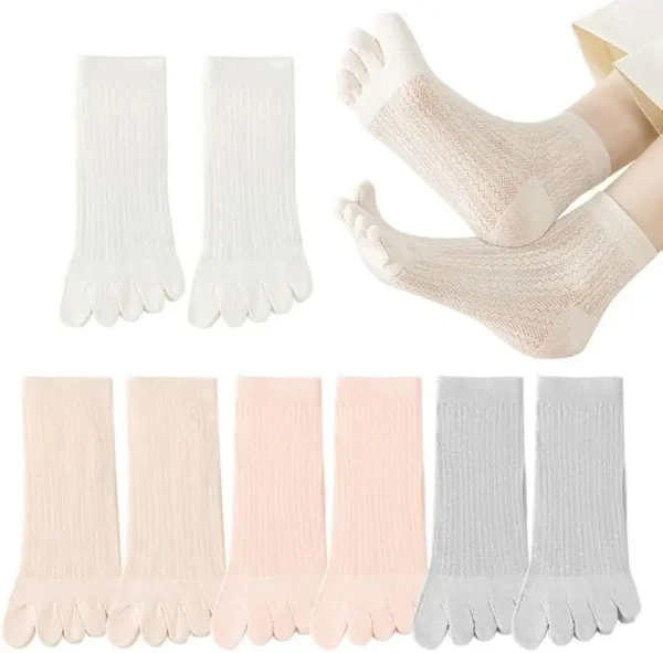 EUPSIIU 4 Pares Calcetines de Dedos Mujer, Calcetines Beige