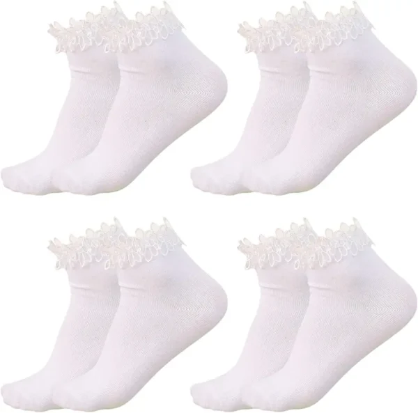 SKHAOVS 4 Pares Mujeres Blanco Calcetines,Calcetines de Tobillo,Calcetines