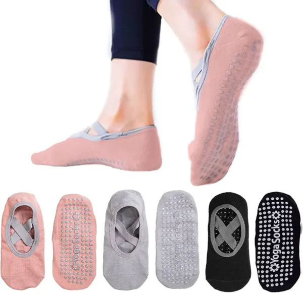 TSHAOUN 3 Pares Calcetines de Yoga Calcetines Antideslizantes,