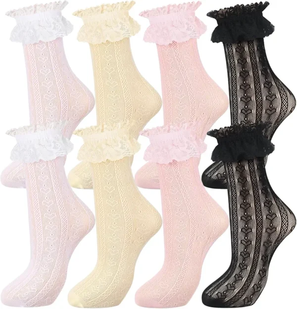 Geyoga 4 Pares de Calcetines de Encaje con